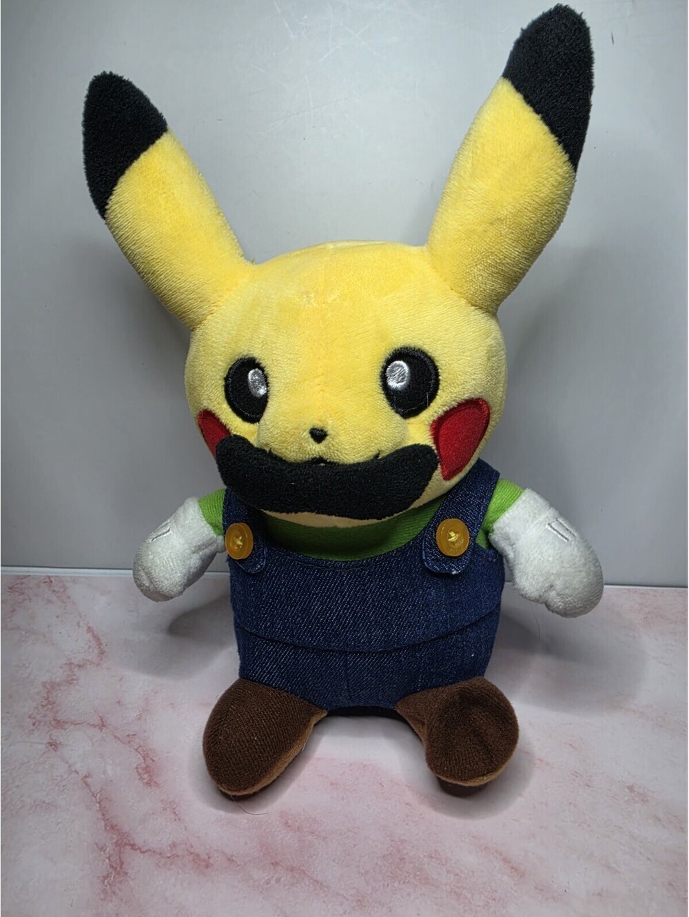 Pokemon Center Luigi Pikachu Plush Super Mario Cosplay Missing Cap!